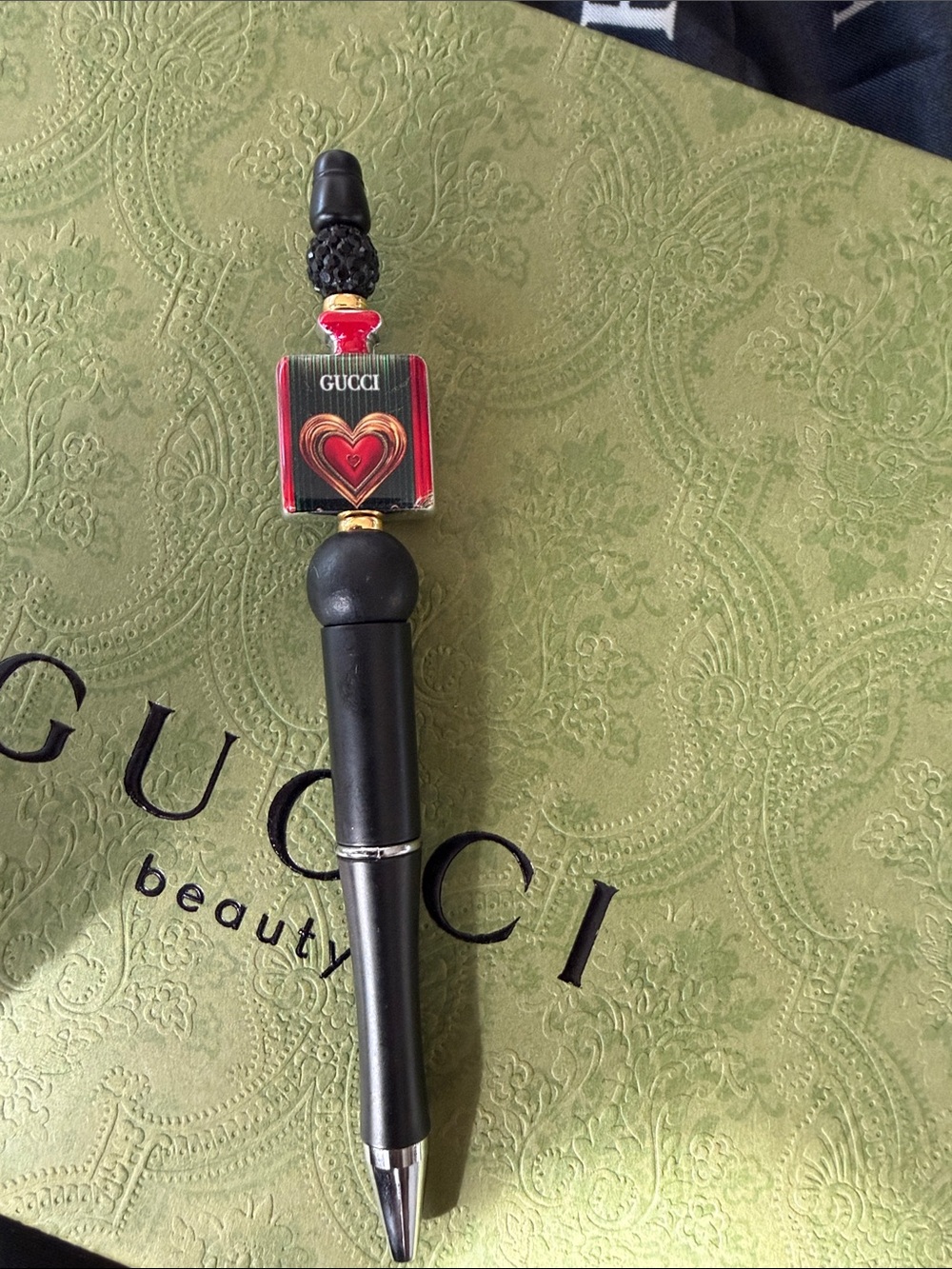 Handcrafted Black and Red Decorative Heart Pen-Style Makeup Tool